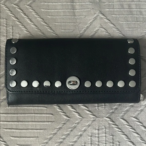 Jet Set Small Studded Pebbled Leather Wallet in BLACK  Michael Kors Black Studded Wallet main image 1